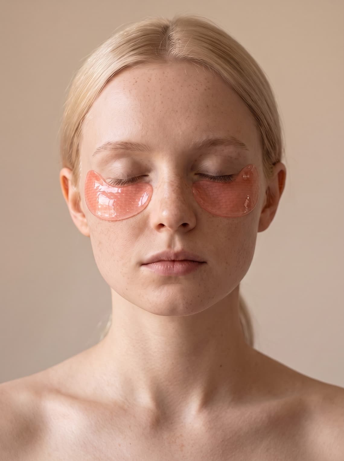 Modelo usando Parches de Ojos Collagen Peptide